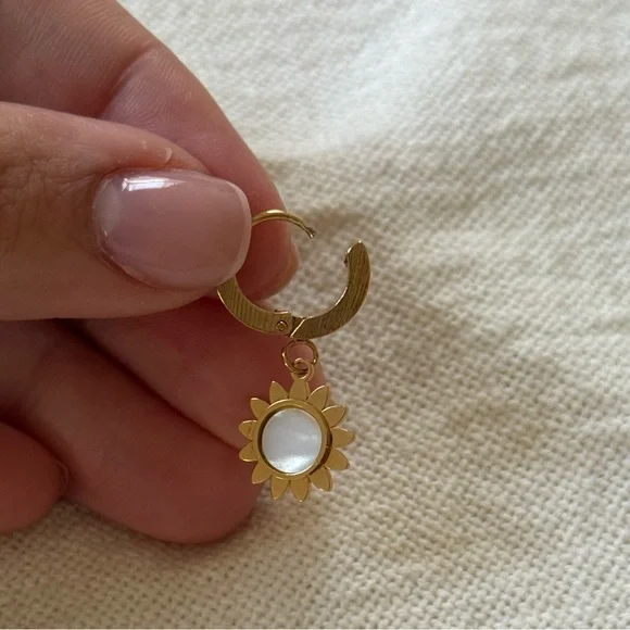 Gold Sunflower Earrings | Stainless Steel - Picture 3 of 4